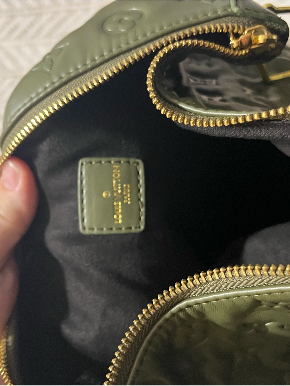 Louis Vuitton Olive Green Embossed Monogram Crossbody with Matching Pouch - Picture 12 of 16
